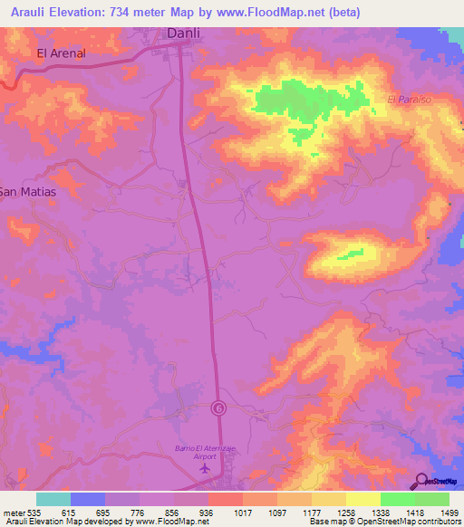 Arauli,Honduras Elevation Map