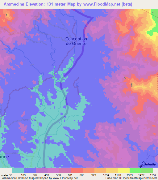 Aramecina,Honduras Elevation Map