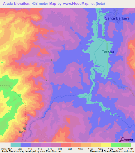Arada,Honduras Elevation Map