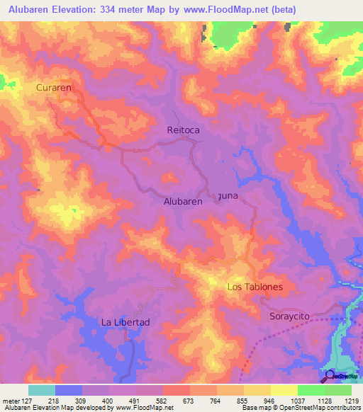Alubaren,Honduras Elevation Map