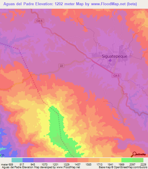 Aguas del Padre,Honduras Elevation Map