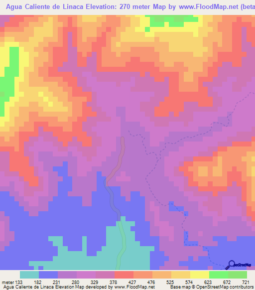 Agua Caliente de Linaca,Honduras Elevation Map