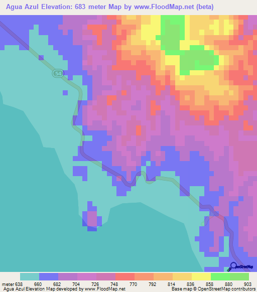 Agua Azul,Honduras Elevation Map