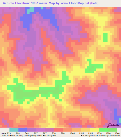 Achiote,Honduras Elevation Map