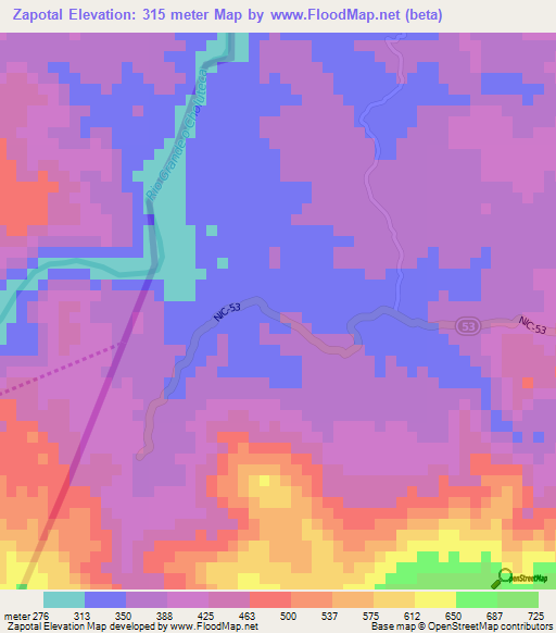 Zapotal,Nicaragua Elevation Map