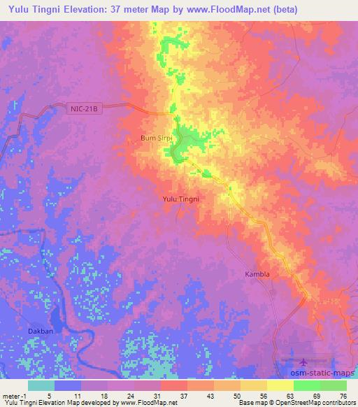 Yulu Tingni,Nicaragua Elevation Map
