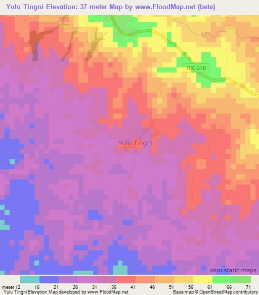 Yulu Tingni,Nicaragua Elevation Map