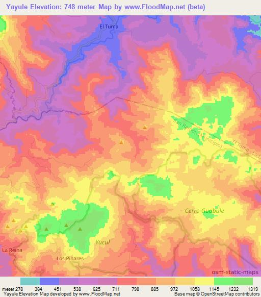 Yayule,Nicaragua Elevation Map