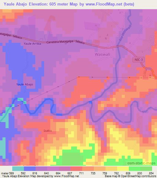 Yaule Abajo,Nicaragua Elevation Map