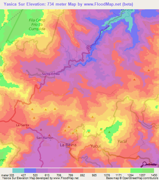 Yasica Sur,Nicaragua Elevation Map
