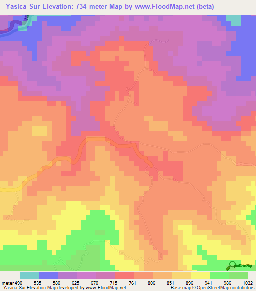 Yasica Sur,Nicaragua Elevation Map