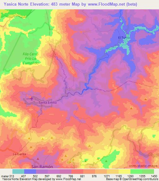 Yasica Norte,Nicaragua Elevation Map