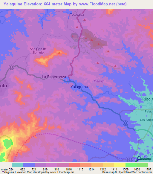 Yalaguina,Nicaragua Elevation Map