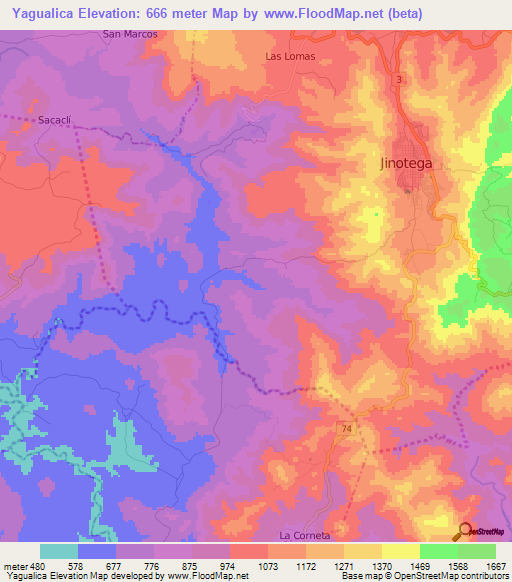 Yagualica,Nicaragua Elevation Map