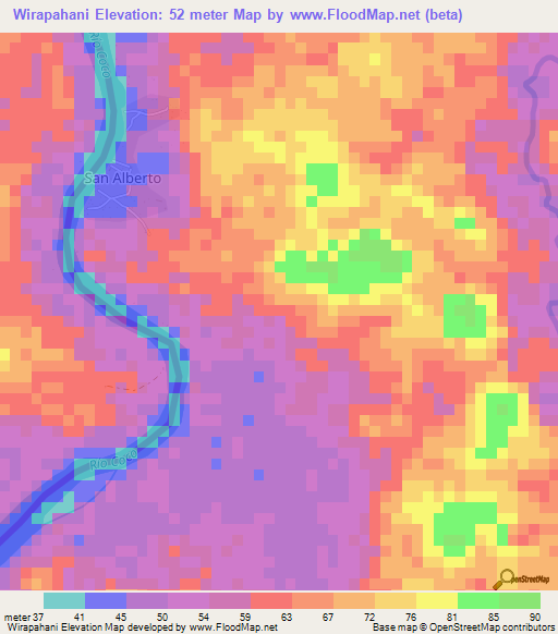 Wirapahani,Nicaragua Elevation Map