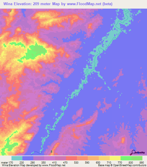 Wina,Nicaragua Elevation Map