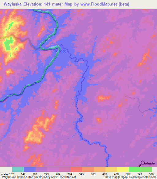 Waylaska,Nicaragua Elevation Map