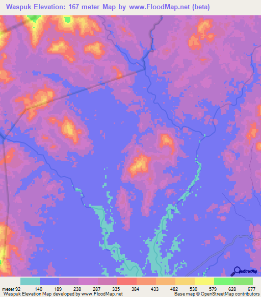 Waspuk,Nicaragua Elevation Map
