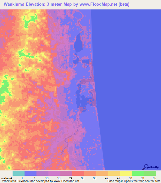 Wankluma,Nicaragua Elevation Map