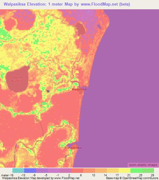Walpasiksa,Nicaragua Elevation Map