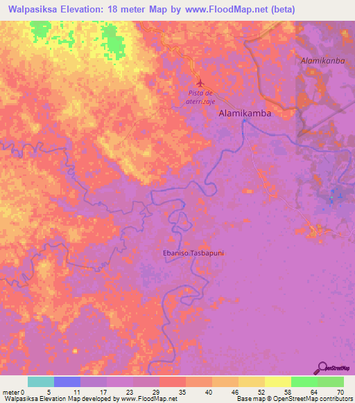 Walpasiksa,Nicaragua Elevation Map