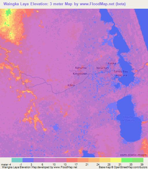Waingka Laya,Nicaragua Elevation Map