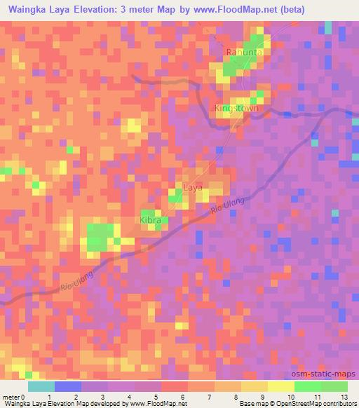 Waingka Laya,Nicaragua Elevation Map