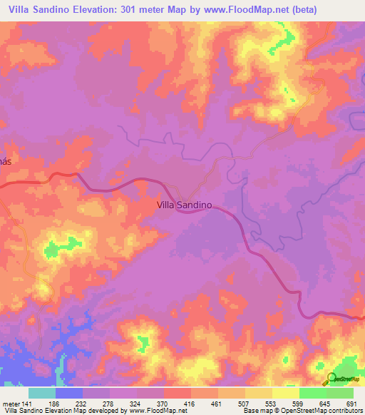 Villa Sandino,Nicaragua Elevation Map