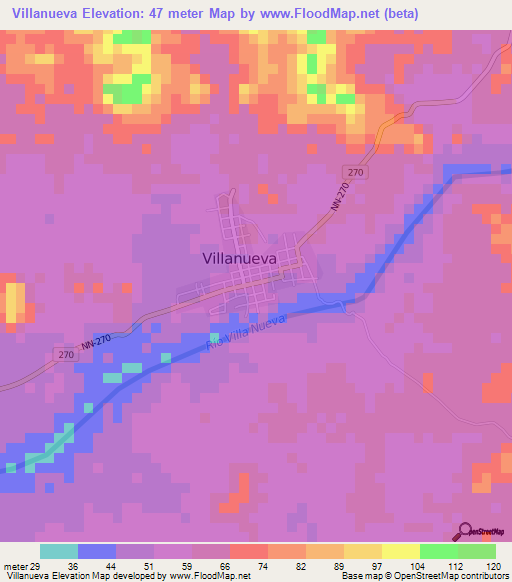 Villanueva,Nicaragua Elevation Map