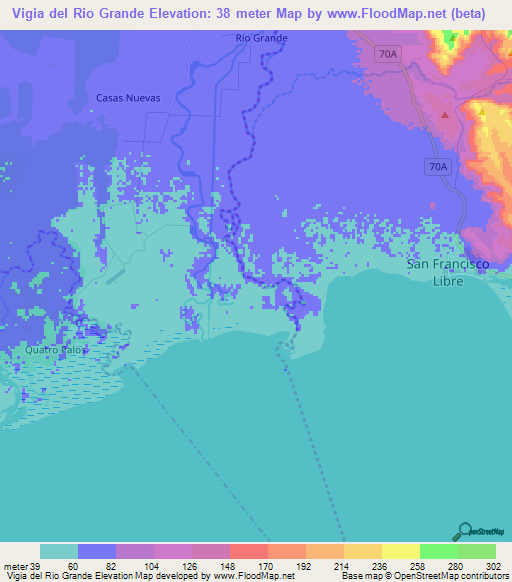 Vigia del Rio Grande,Nicaragua Elevation Map