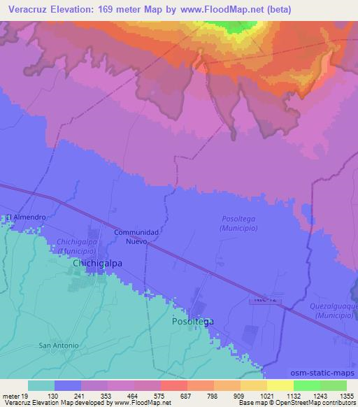 Veracruz,Nicaragua Elevation Map