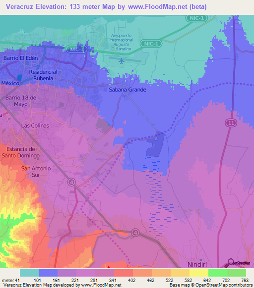 Veracruz,Nicaragua Elevation Map