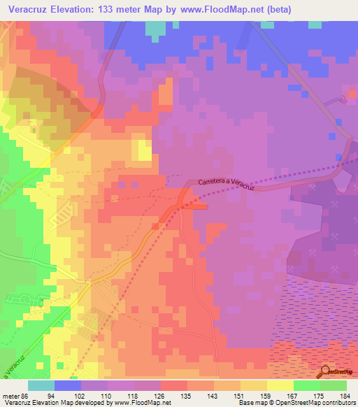 Veracruz,Nicaragua Elevation Map