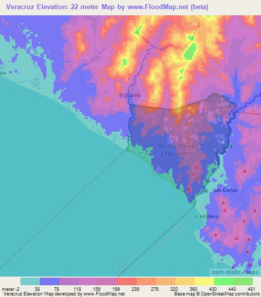 Veracruz,Nicaragua Elevation Map