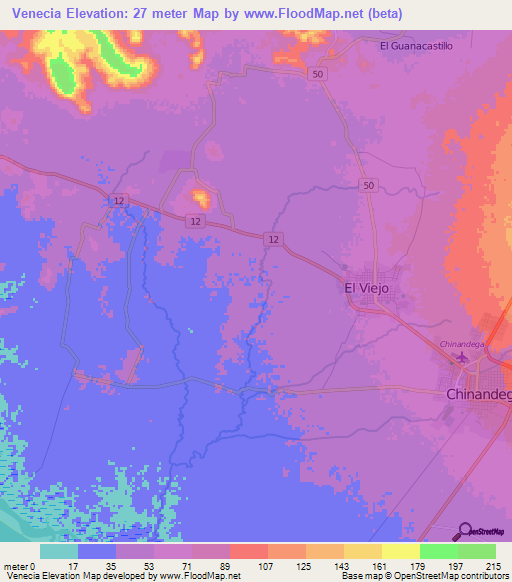 Venecia,Nicaragua Elevation Map