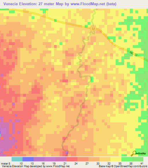 Venecia,Nicaragua Elevation Map