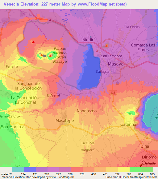 Venecia,Nicaragua Elevation Map