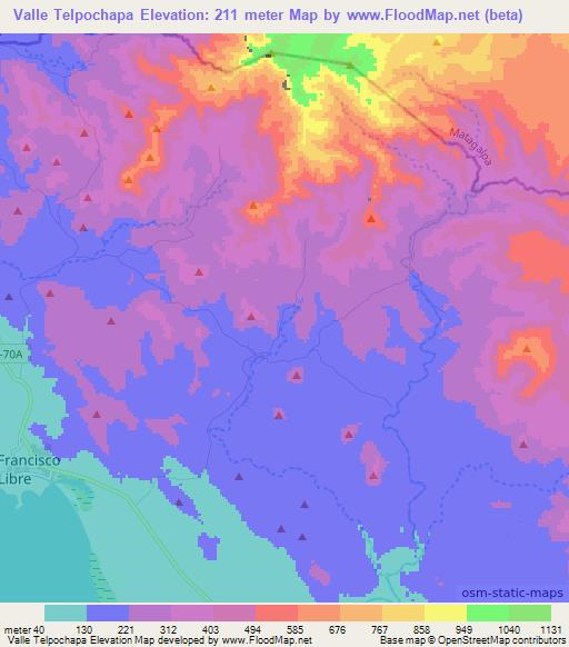 Valle Telpochapa,Nicaragua Elevation Map