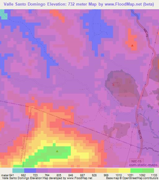 Valle Santo Domingo,Nicaragua Elevation Map
