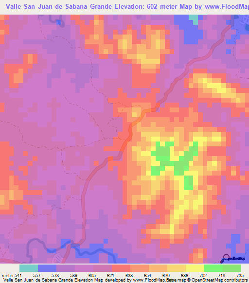 Valle San Juan de Sabana Grande,Nicaragua Elevation Map