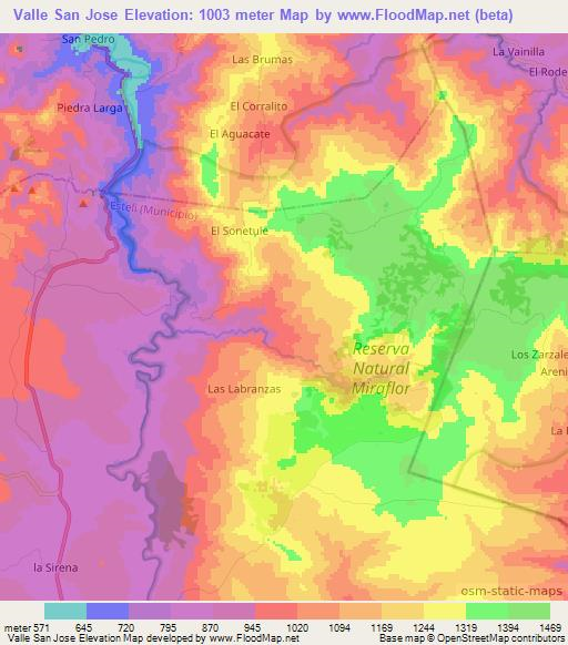 Valle San Jose,Nicaragua Elevation Map
