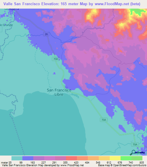 Valle San Francisco,Nicaragua Elevation Map