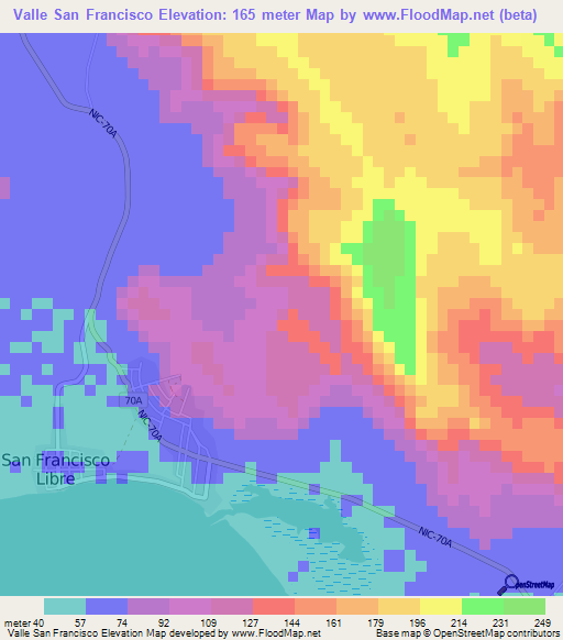 Valle San Francisco,Nicaragua Elevation Map