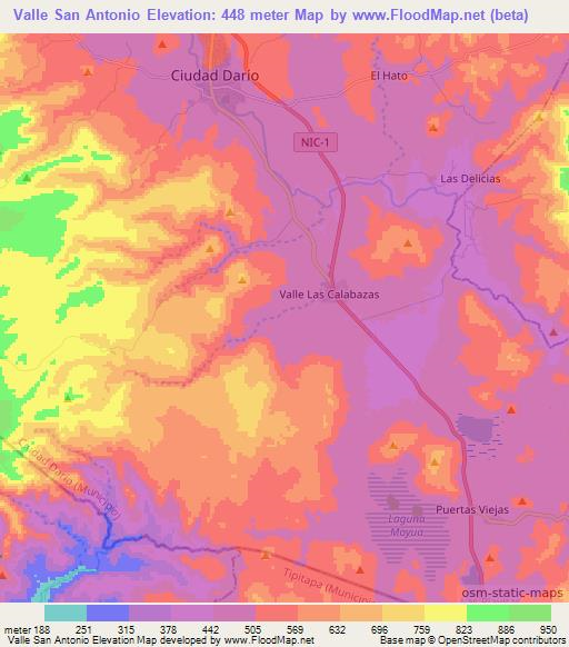 Valle San Antonio,Nicaragua Elevation Map