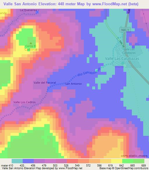 Valle San Antonio,Nicaragua Elevation Map