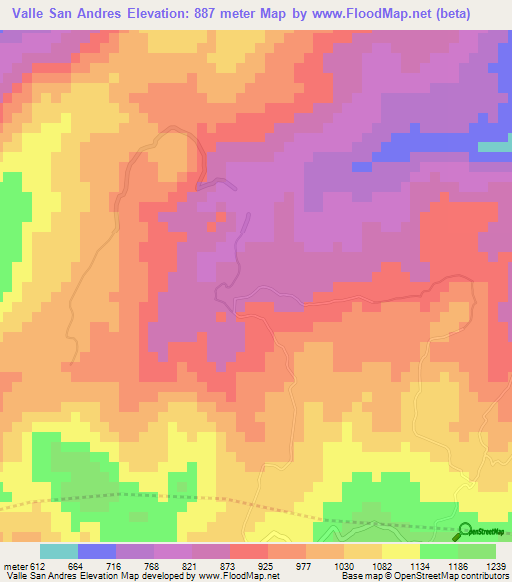 Valle San Andres,Nicaragua Elevation Map