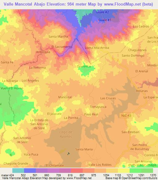 Valle Mancotal Abajo,Nicaragua Elevation Map
