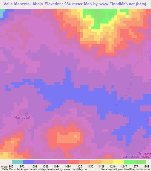 Valle Mancotal Abajo,Nicaragua Elevation Map