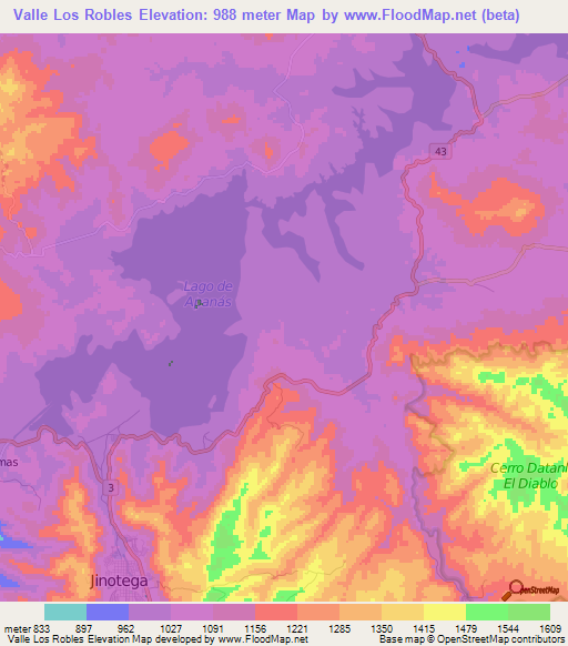 Valle Los Robles,Nicaragua Elevation Map