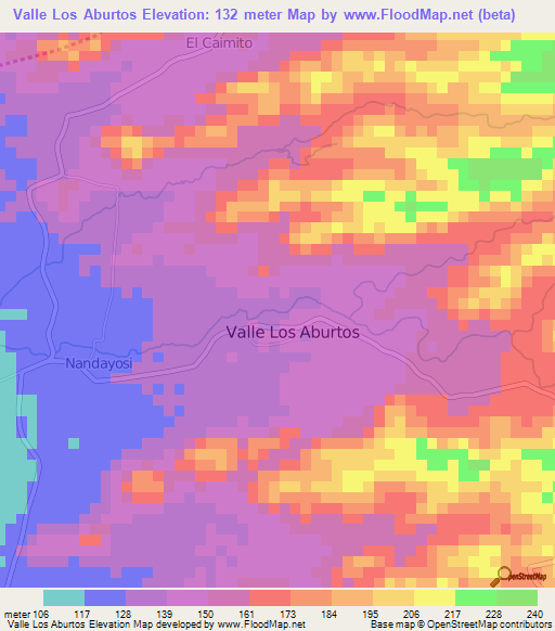 Valle Los Aburtos,Nicaragua Elevation Map